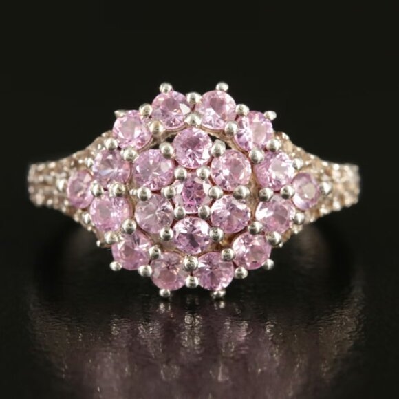 Jewelry - Sterling Silver Pink Sapphire & White Topaz Cluster Ring – Size 7.25